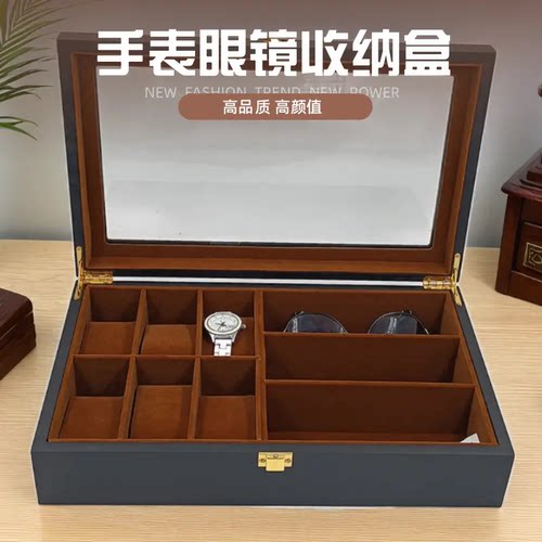 多位12格木质手表盒子家用首饰盒24存放手表收纳盒透明展示收藏箱 - 图1