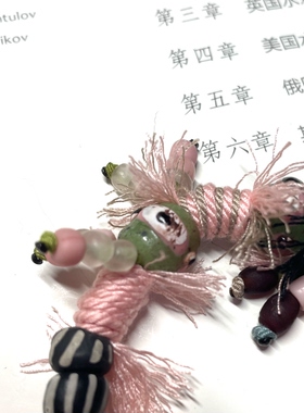 粉绿可爱丸子头小女孩琉璃手工编绳手链手牌可调节长度