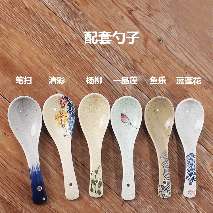 奈良三彩日式小号家用勺子手绘陶瓷调羹饭勺汤勺陶瓷勺特色餐厅勺_虎窝淘