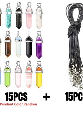 30套temu 全托管供应天然石水晶子弹头六角柱吊坠项链饰品
