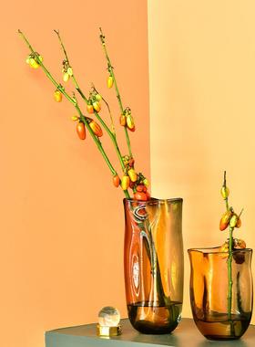 创意水墨透明玻璃花瓶蓝黑丝现代简约水培插花客厅书房装饰品