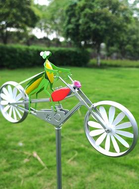 现货银色螳螂摩托车装饰风车田园庭院装饰工艺品铁艺风车