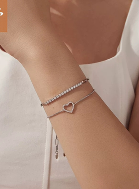 新款排钻闪耀莫桑石手链个性极简风通体s925纯银手链带证书