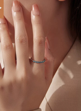 时予新款s925纯银绿松石戒指单戒文艺复古气质麻花叠戴戒指手饰