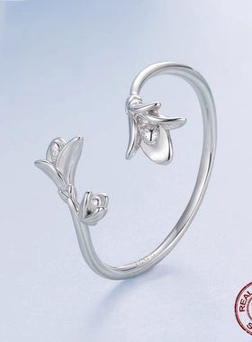 原创精致薰衣草开口戒指女浪漫优雅花朵s925纯银戒指手饰流行