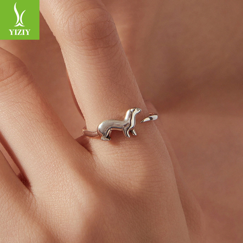 Original s925 sterling silver snow leopard open ring cute soft cute animal silver ring ring simple and trendy
