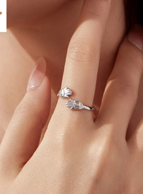 时予热卖法蒂玛之手开口戒指欧美个性拥抱守护s925纯银手掌戒指