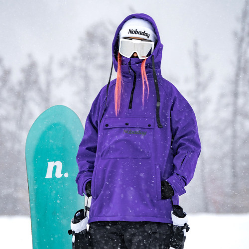 Nobaday男女款情侣单板软壳紫色滑雪服套装保暖防水外套卫衣户外-图2