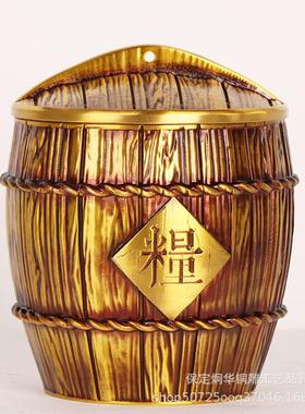 黄铜粮仓米仓送礼品铜缸摆件工艺品办公室客厅五谷丰登乔迁带盖