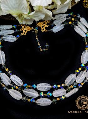 TRIFARI粉紫绿多层琉璃项链