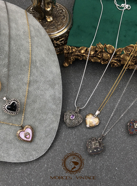 Vintage爱心纪念香膏相片盒项链