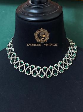 vintage蕾丝奥地利水晶项链耳钉