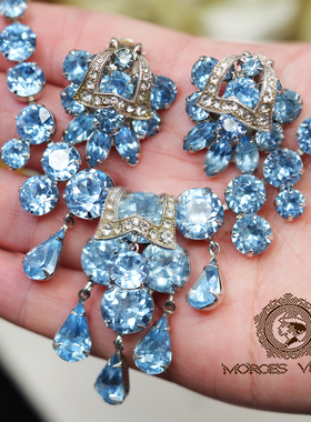 EISENBERG冰蓝色水晶项链耳夹