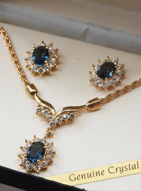 ROMAN绿奥地利水晶项链耳钉