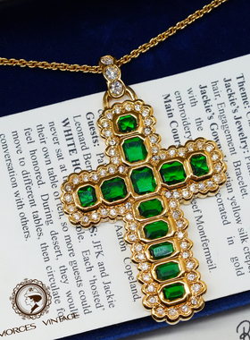 JBK绿色水晶开背钻十字架项链