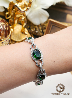JBK祖母绿开背钻水晶银色手链