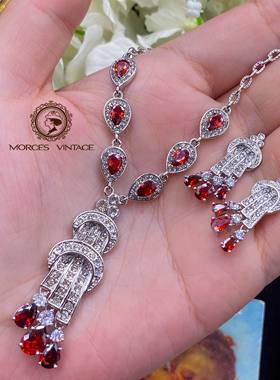 JBK石榴红色奥地利水晶项链耳钉