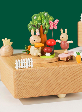 木质小兔子音乐盒八音盒生日礼物