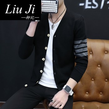 Liu Ji sweater ຜູ້ຊາຍ cardigan jacket ຜູ້ຊາຍພາກຮຽນ spring ແລະດູໃບໄມ້ລົ່ນ sweater ໃຫມ່ສະບັບພາສາເກົາຫຼີ trendy ບຸກຄະລິກກະພາບ handsome ຂົນສັດບາງໆ