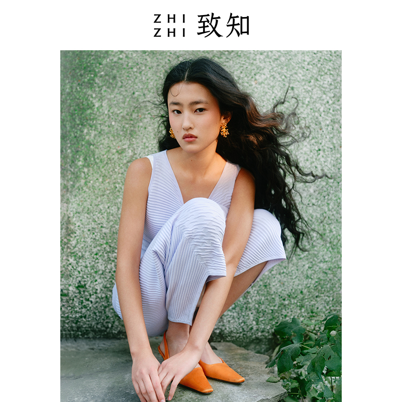 致知ZHIZHI 清霄 无袖连衣裙女2024夏季新款收腰显瘦紫色裙子法式 - 图0