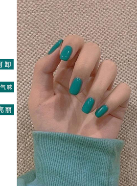 湖泊蓝绿色流行显白美甲胶