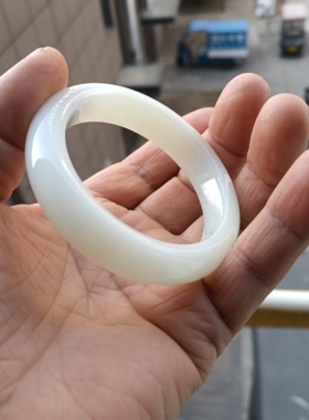 纯天然俄料羊脂玉白玉手镯温润细腻真玉石54mm手工原创女款带证书