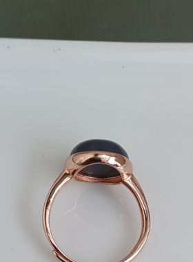 和田玉烟紫戒指S925银镀金镶嵌活口戒圈女士玉石戒指复古优雅饰品