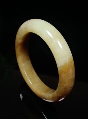 特价款俄料和田玉糖黄玉镯美人条手镯玉镯糖黄玉镯子55圈口带证书