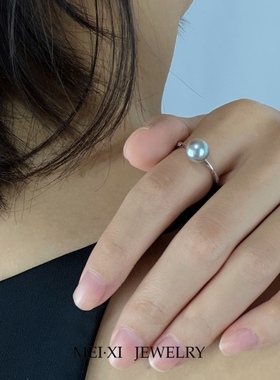 「溦澜」天然海水真多麻珍珠s925纯银戒指开口可调节指环简约高级