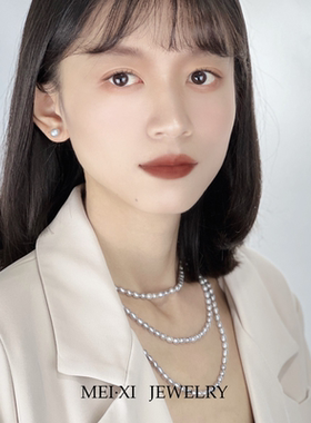 天然淡水珍珠灰色米珠项链强光气质复古真多麻色毛衣链s925纯银