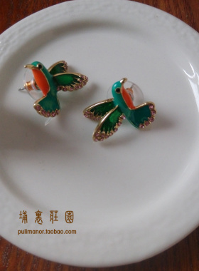 复古着西洋风露珠翠鸟影楼耳钉