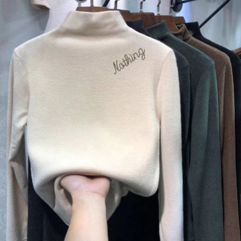 德绒半高领打底衫女2023新款