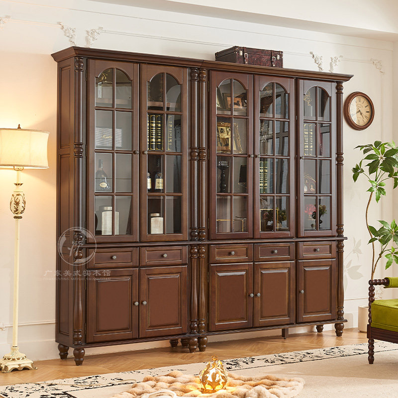 淘美庭美式实木组合书柜书房落地原木书橱柜中式置物柜玻璃门整墙,淘宝优惠券,粉丝福利购,淘宝优惠卷