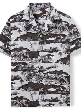 men's t-shirts男装 欧美威夷风色织短袖衬衫 新款古巴领衬衣