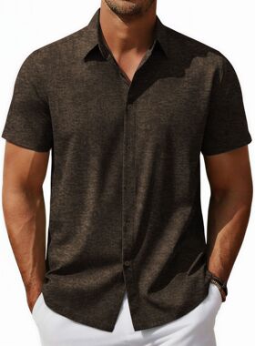 men's shirts 欧美金丝绒面料方领休闲衬衫纯色短袖男士衬衣男装