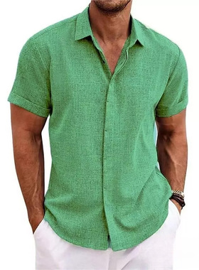 men's t-shirts男装亚短袖t恤宽松汗衫纯色短袖棉衬衫男 沙滩大码