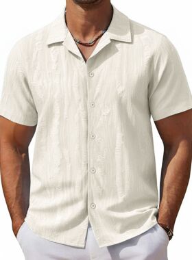 men's shirts新款男装 男士上衣古巴领短袖衬衫宽松半袖免烫衬衣