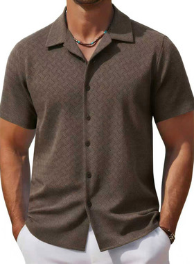 men's shirts欧美男装 新款镂空短袖衬衫 休闲古巴领沙滩风衬衣
