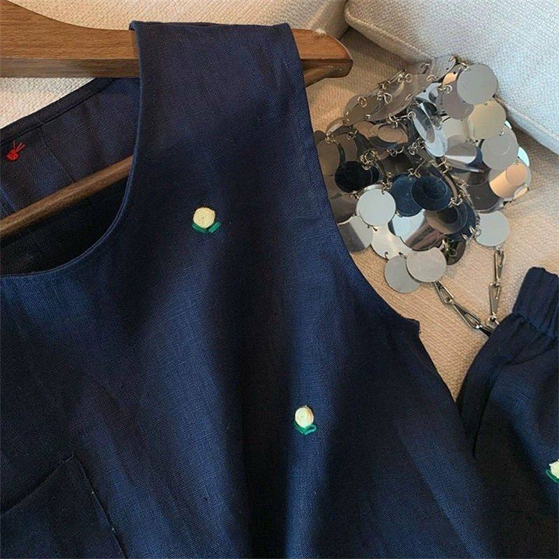 设计感重工花朵刺绣棉麻套装女夏季休闲无袖小背心宽松短裤两件套,淘宝优惠券,粉丝福利购,淘宝优惠卷