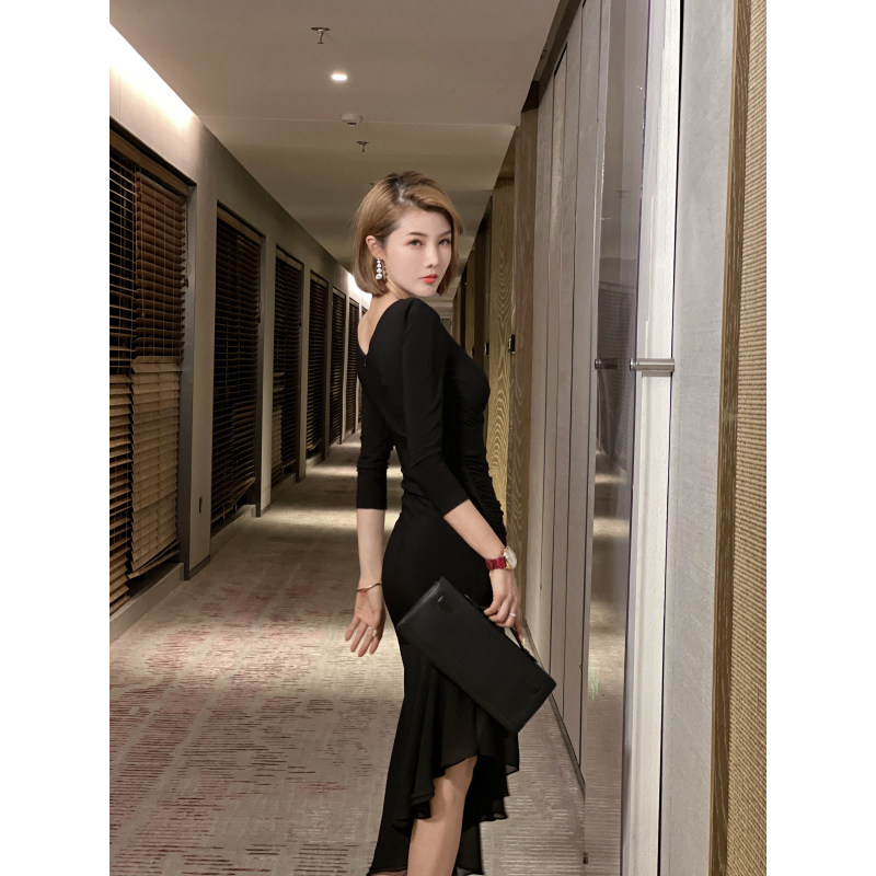 XULU原创初秋轻奢水晶麻纱纯色裙通勤气质荷叶边修身长袖连衣裙,淘宝优惠券,粉丝福利购,淘宝优惠卷