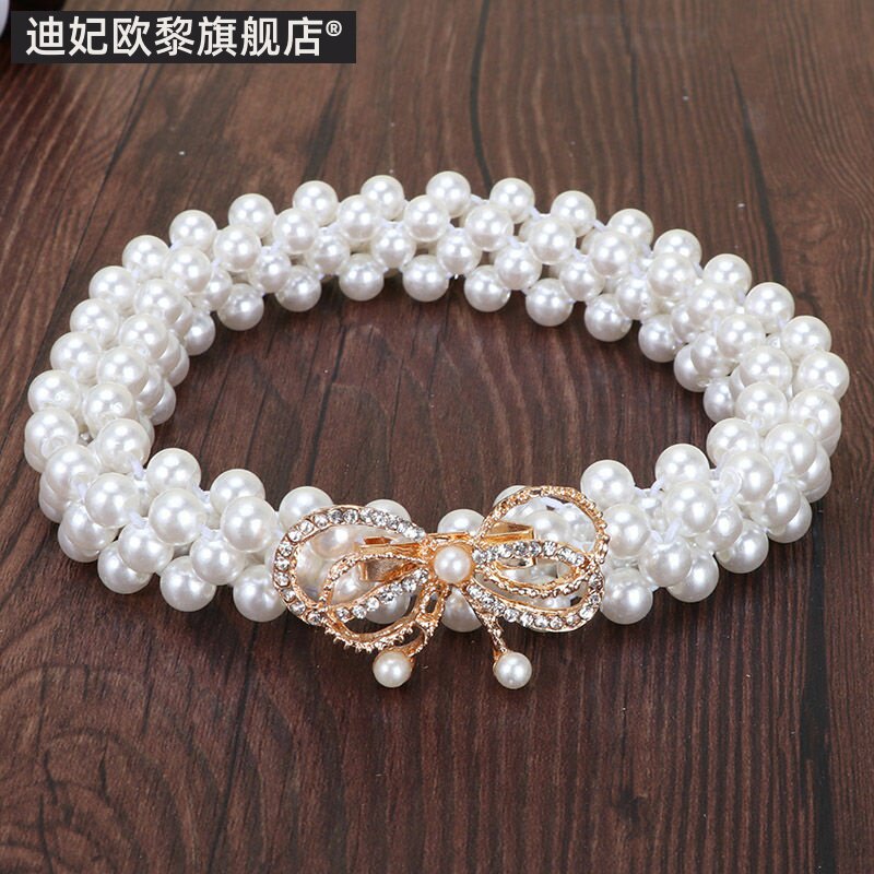 珍珠女装饰搭配连衣裙细松紧腰链 迪妃欧黎腰带/皮带/腰链