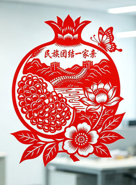 民族团结一家亲玻璃贴窗花党建宣传精神窗户玻璃门贴布置水贴