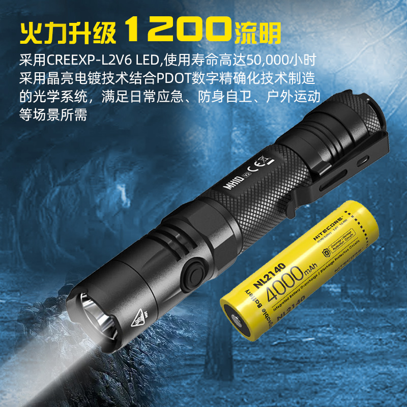 Nitecore奈特科尔MH10/12 v2系列强光远射防水1200流明户外手电 - 图1