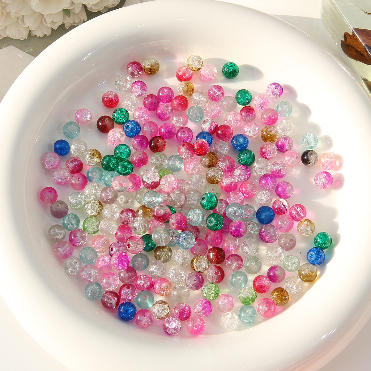 100颗冰裂爆花晶雪花圆珠散珠子手工diy古风发簪手链项链材料配件 - 图1