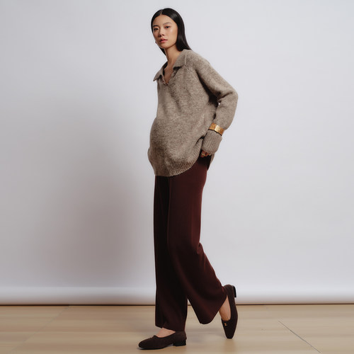 SELLYNEAR孕妇毛衣冬季2025新款时尚宽松长袖法式复古老钱v领上衣 - 图0