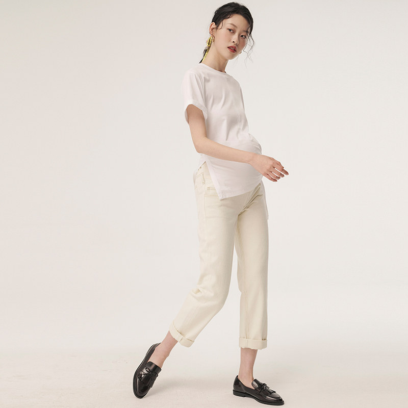 sellynear孕妇米白色直筒显瘦宽松 sellynear孕妇直筒裤