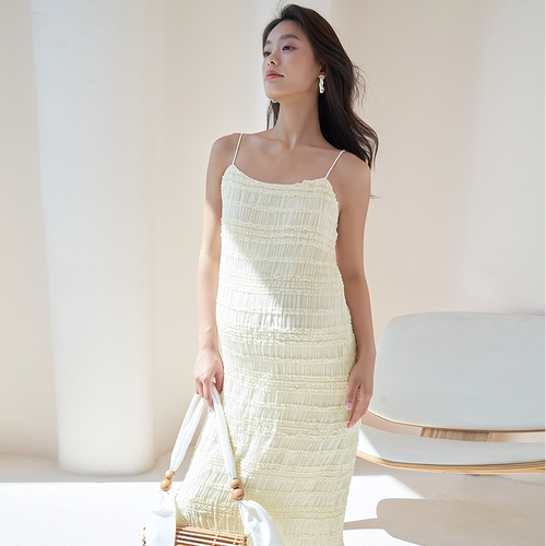 SELLYNEAR孕妇夏装吊带连衣裙时尚轻奢荷叶边重工褶皱孕妇裙夏季 - 图0