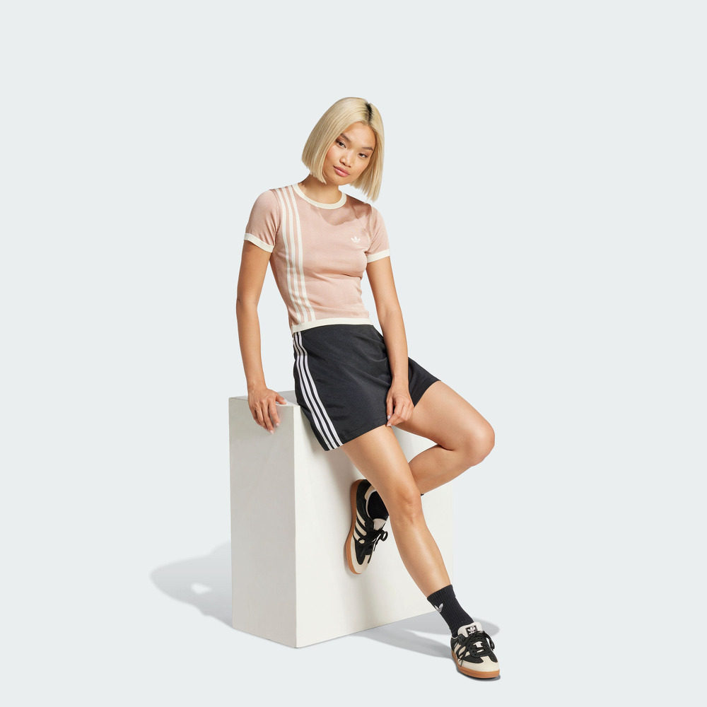 复古三条纹针织上衣短袖T恤女装夏季adidas阿迪达斯官方三叶草