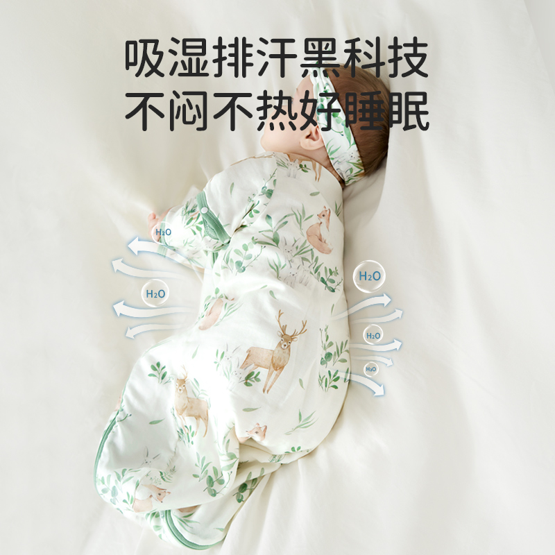 欧孕婴儿睡袋一体竹棉纱春夏款薄款透气新生宝宝防踢被四季睡袋
