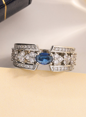 2025满钻镶嵌仿蓝宝石锆石戒指女